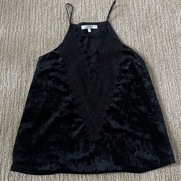 WAYF Black Velvet Lace Criss Cross Tank Top - Picture 1 of 6